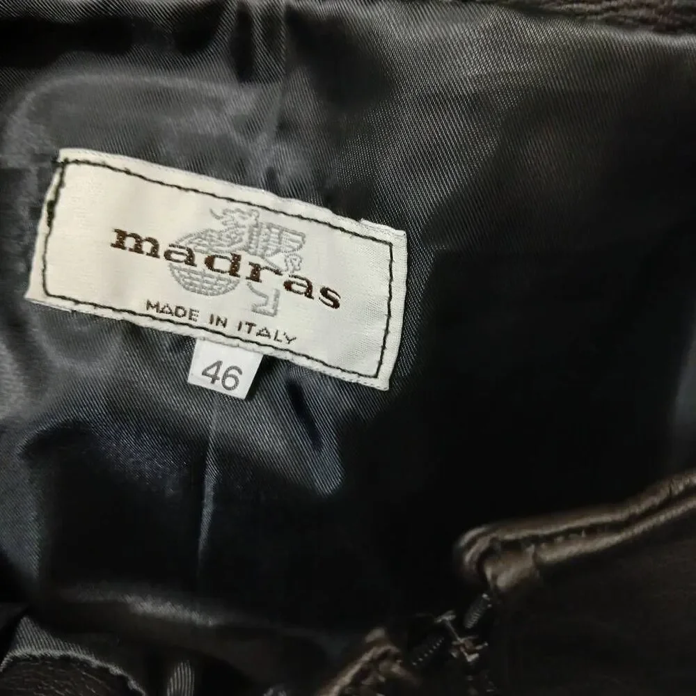 Madras women size small 28 waist Italian leather pencil skirt black split front